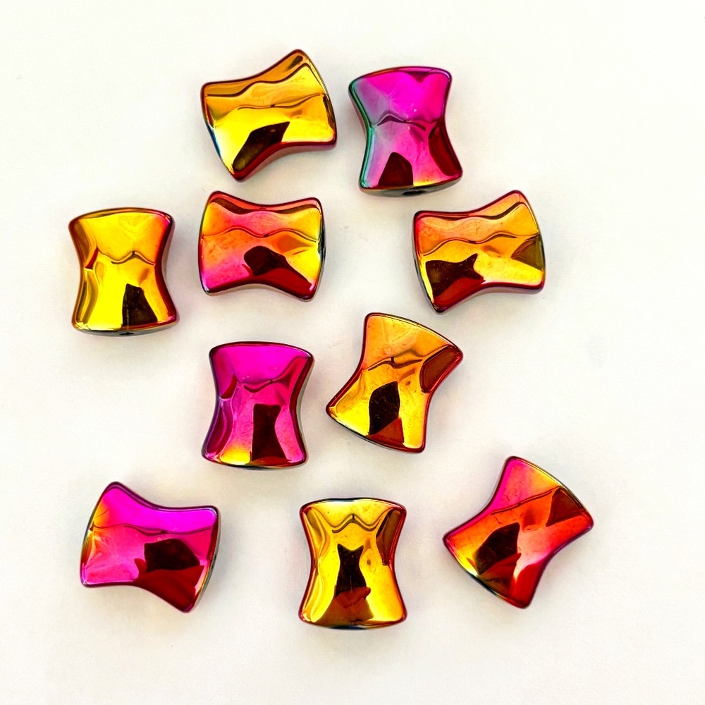 As Low As $2 Rainbow Plated Bamboo Joint Glass Beads 12x10x5.5mm (10)